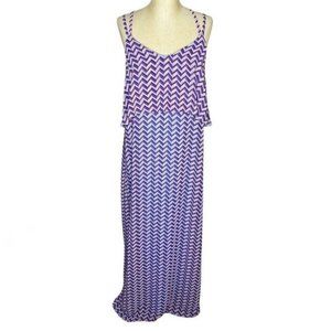 Charming Charlie | Women's Size L Blue Red Chevron Strappy Maxi Dress